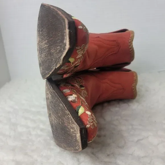 Liberty Boots Womens Size 7 Embroiderd Floral Red Leather Cowgirl Western Shoes - Picture 9 of 9